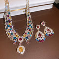 Court Style Faux Pearl Zircon Oval Earrings And Necklace Jewelry Set view 1