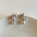 Silver Needle Rose Zircon Faux Pearl Geometric Stud Earrings For Women Light Luxury Style view 3