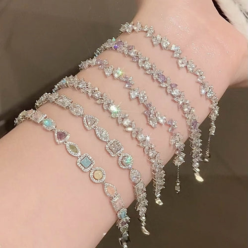 Korean Style Sparkling Zircon Butterfly Flower Copper Bangle For Women Fashion OL Jewelry