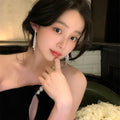 Luxury Copper Zircon Geometric Tassel Drop Earrings For Women Statement Long Dangle Jewelry view 2
