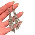 Luxury Copper Zircon Geometric Tassel Drop Earrings For Women Statement Long Dangle Jewelry view 5