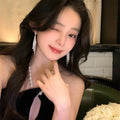 Luxury Copper Zircon Geometric Tassel Drop Earrings For Women Statement Long Dangle Jewelry view 4
