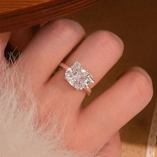Silver Tone Zircon Cartoon Cat Open Ring For Women