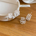 Copper Zircon Hollow Star Flower Stud Earrings Minimalist Light Luxury Elegant Jewelry view 4