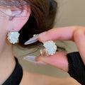 Copper Zircon Hollow Star Flower Stud Earrings Minimalist Light Luxury Elegant Jewelry view 3