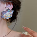 Artificial Crystal Flower Stud Earrings With Silver Posts, Sweet Vacation Light Luxury Style view 4
