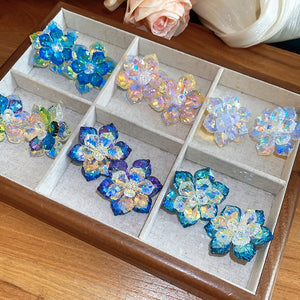 Artificial Crystal Flower Stud Earrings With Silver Posts, Sweet Vacation Light Luxury Style