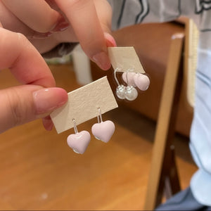 Sweet Heart Faux Pearl Stud Earrings With Enamel Drip Oil Design, Fashion Silver Needle Jewelry