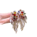 Sweet Resin Flower And Leaf Tassel Drop Earrings With Silver Pin For Summer Beach Vacation view 5