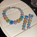 Sweet Style Copper Oval Zircon Earrings And Bracelet Jewelry Set For Elegant Light Luxury Looks view 2