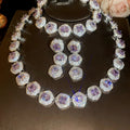 Court Style Purple Zircon Copper Jewelry Set With Oval Necklace Bracelet Earrings For Women view 1