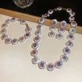 Court Style Purple Zircon Copper Jewelry Set With Oval Necklace Bracelet Earrings For Women view 3