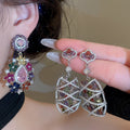 Sweet Style Copper Zircon Flower Stud Earrings And Bracelet Jewelry Set With Silver Posts view 2