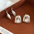 Copper Irregular Oval Rhinestone Stud Earrings With Silver Posts, Minimalist Geometric Design view 3