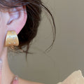 18K Gold Plated Copper Zircon Brushed Square Stud Earrings With Silver Pins For Modern Daily Wear view 4