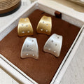18K Gold Plated Copper Zircon Brushed Square Stud Earrings With Silver Pins For Modern Daily Wear view 1