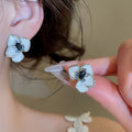 Alloy Enamel Flower Stud Earrings With Rhinestone Accents, Elegant Versatile Design view 1