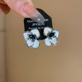 Alloy Enamel Flower Stud Earrings With Rhinestone Accents, Elegant Versatile Design view 4