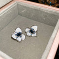 Alloy Enamel Flower Stud Earrings With Rhinestone Accents, Elegant Versatile Design view 2