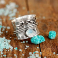 Oxidized Faux Moonstone Leaf Wrap Ring For Women, Vintage Style Fashion Jewelry view 5