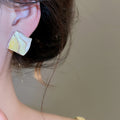 Copper Rhombus Enamel Stud Earrings, Minimalist Color Contrast OL Fashion Jewelry view 3