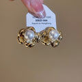 13K Gold Plated Silver Needle Faux Pearl Flower Stud Earrings For Women Fashion OL Jewelry view 4