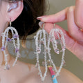 Artificial Crystal Beaded Bow Tassel Drop Earrings, Vacation Style Light Luxury Ear Jewelry view 1
