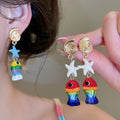 Steel Pin Stone Goldfish Starfish Pendant Drop Earrings Beach Vacation Style Animal Jewelry view 1
