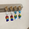Steel Pin Stone Goldfish Starfish Pendant Drop Earrings Beach Vacation Style Animal Jewelry view 4