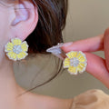 Sweet Copper Zircon Flower Stud Earrings With Silver Pins For Daily Light Luxury Style view 4