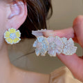 Sweet Copper Zircon Flower Stud Earrings With Silver Pins For Daily Light Luxury Style view 2