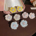 Sweet Copper Zircon Flower Stud Earrings With Silver Pins For Daily Light Luxury Style view 3