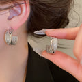 Textured Metal C Shape Stud Earrings With Silver Posts, Geometric European Style Ear Jewelry view 3