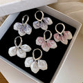Light Luxury Copper Zircon Painted Petal Flower Earrings Elegant Sweet Ear Cuff Jewelry view 3