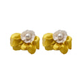 Vacation Style Chiffon Flower Faux Pearl Stud Earrings Elegant Light Luxury Floral Jewelry view 5