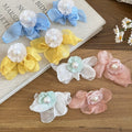 Vacation Style Chiffon Flower Faux Pearl Stud Earrings Elegant Light Luxury Floral Jewelry view 1