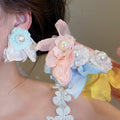 Vacation Style Chiffon Flower Faux Pearl Stud Earrings Elegant Light Luxury Floral Jewelry view 2