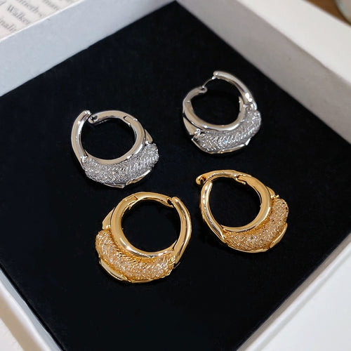 18K Gold Plated Copper Zircon Oval Huggie Earrings For Women Minimalist Luxury Commuter Style