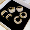 French Vintage Rhinestone Faux Pearl Round Earrings Elegant Light Luxury Geometric Ear Jewelry view 1
