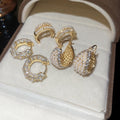 French Vintage Rhinestone Faux Pearl Round Earrings Elegant Light Luxury Geometric Ear Jewelry view 3