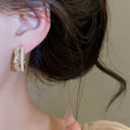 French Vintage Rhinestone Faux Pearl Round Earrings Elegant Light Luxury Geometric Ear Jewelry view 4