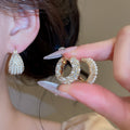 French Vintage Rhinestone Faux Pearl Round Earrings Elegant Light Luxury Geometric Ear Jewelry view 2