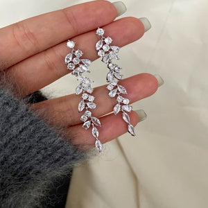 Copper Teardrop Zircon Tassel Stud Earrings With Silver Needle, Playful Geometric Style