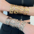 Light Luxury Iron Hollow Open Cuff Bangle With Round Fashion OL Design view 1