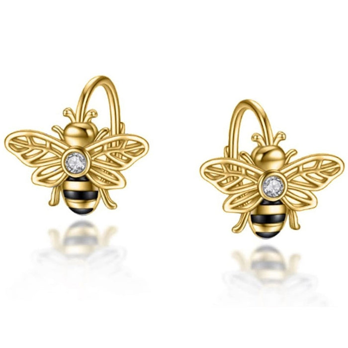 Korean Fresh Bee Enamel Stud Earrings For Women, Forest Vacation Style Wax Set Zircon Jewelry