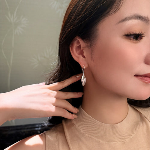 Brushed Metal Leaf Drop Earrings Geometric Ear Hook Minimalist Trendy Statement Jewelry
