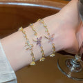 18K Gold Plated Copper Zircon Flower Bangle Elegant Light Luxury Bracelet For Women view 3