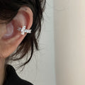 Sparkling Zircon Cross Copper Clip-on Earrings For Women, Geometric Minimalist Ear Cuffs view 3
