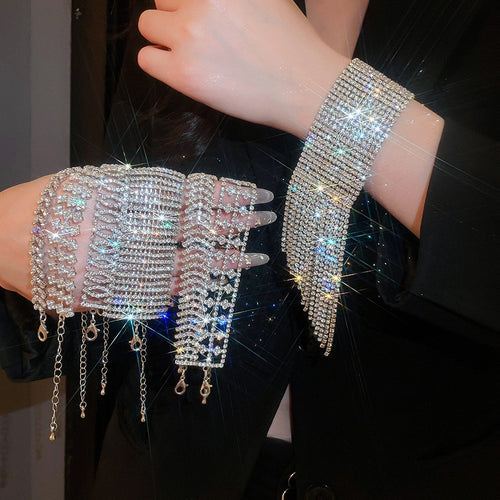 Copper Rhinestone Round Tassel Bangle Minimalist European Geometric Statement Bracelet