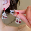 Copper Zircon Hollow Gourd Stud Earrings For Women Vintage Chinese Palace Style Jewelry view 1